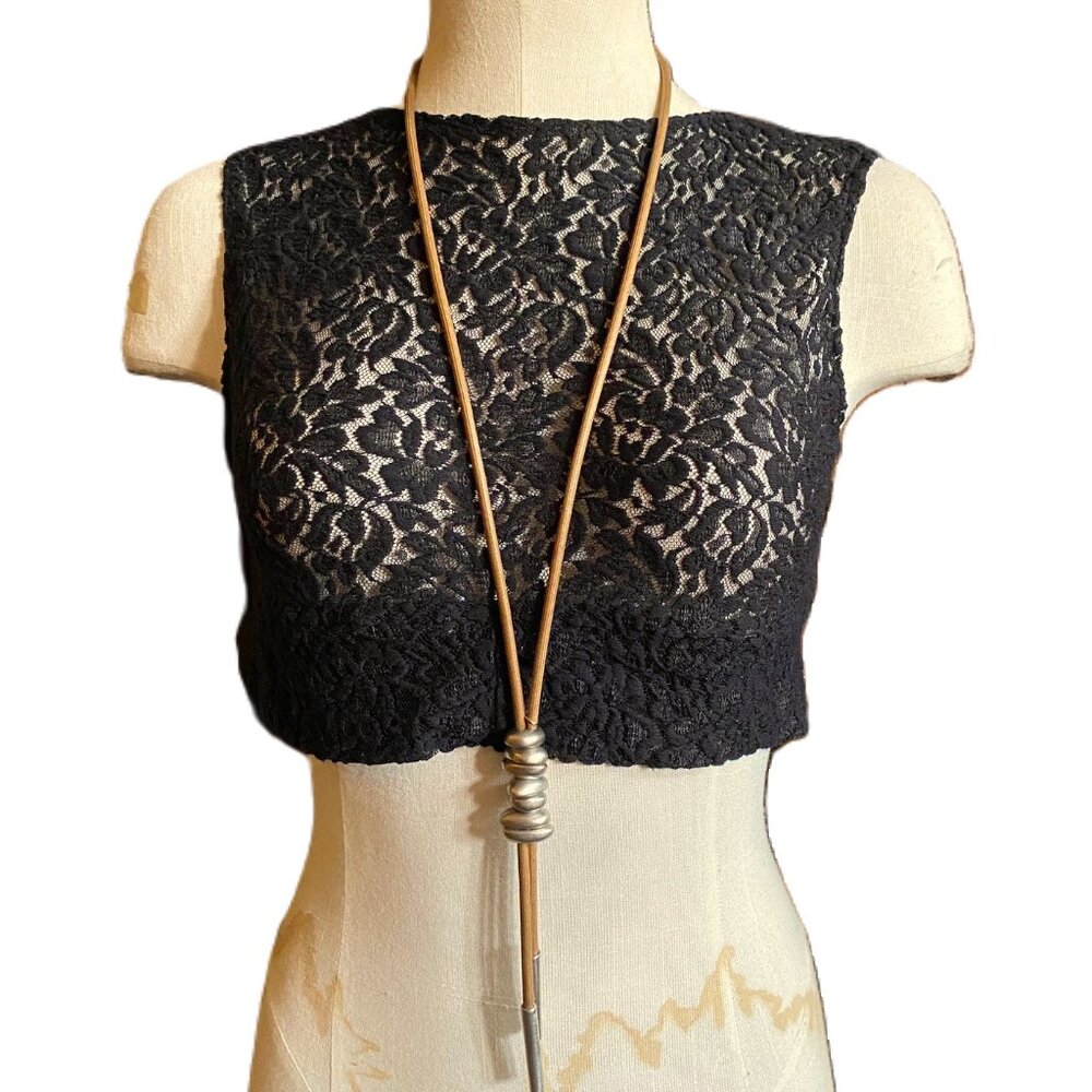 Hand Crafted Tan Leather Lariat Necklace with Silver Accents